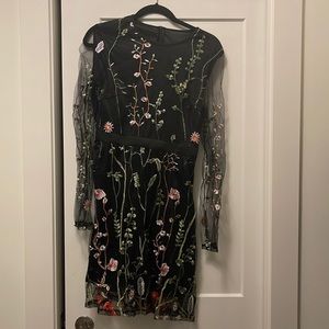 Black floral embroidery dress